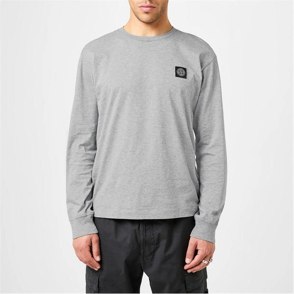Stone Island Patch Logo Long Sleeve T Shirt - Grey